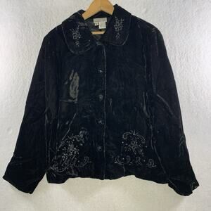 Womens Crushed Velvet Evening Jacket Sz M Beaded Embroidered Whimsigoth Holiday